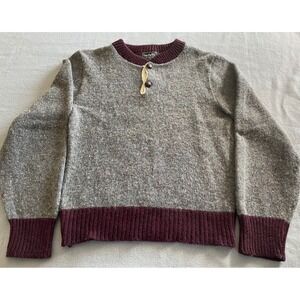 Bernette Vintage Wool Donegal Tweed Sweater Grey‎ Burgundy Henley USA Made Small